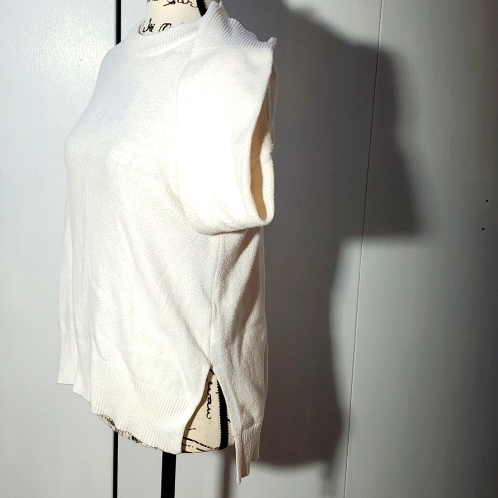 Tahari| White Crew Neck Sweater Dropped Shoulder Hi- Lo Neutral Career Sz.Large - Picture 3 of 6